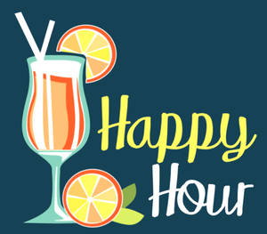 Happy Hour 標誌，附雞尾酒杯和橙片