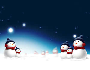 冬夜雪人家庭，星星和雪