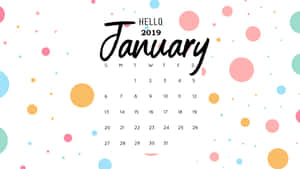 2019年1月日曆，帶有彩色圓點和斜體文字。