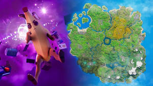 香蕉角色在宇宙場景中漂浮在Fortnite地圖附近