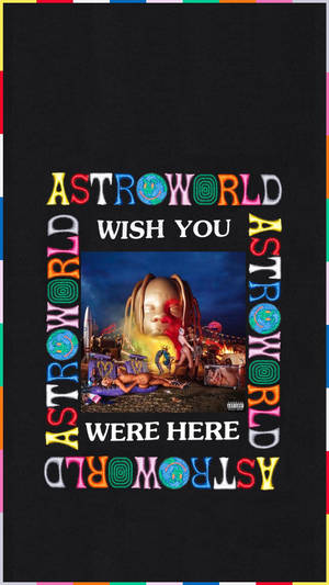 「Astroworld」專輯封面，帶有色彩繽紛的文字和超現實的節日場景。