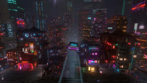 未來主義的城市夜景，帶有霓虹燈和雨水 — 夜景城市 壁紙