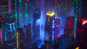 未來主義的城市天際線，夜晚被霓虹燈照亮。 — 夜景城市 壁紙