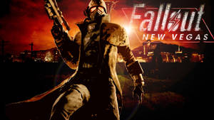 Fallout New Vegas 廢土倖存者在黃昏時持槍。