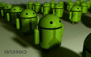 綠色Android機械人公仔排成一排，標誌清晰可見。