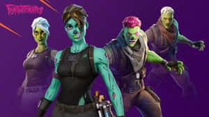 四個 Fortnite 喪屍角色在紫色背景上擺出動作姿勢。