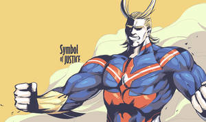 動漫超級英雄展示肌肉，帶有「Symbol of Justice」文字