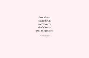文字名言寫著 slow down calm down don't worry don't hurry trust the process 在粉紅色背景上