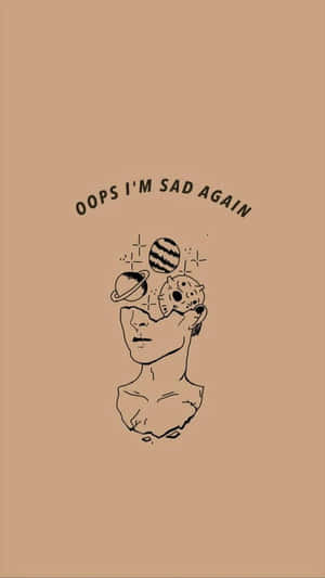 半身像，頭頂上方有行星和冬甩，並附有文字 oops i'm sad again。 — 抑鬱 GIF 壁紙