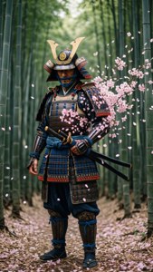 武士化作櫻花花瓣消散，融合自然與武士精神。