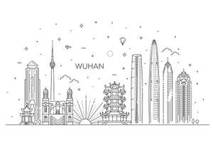 日出時分的武漢城市天際線，有傳統寶塔和現代建築。 — 城市景觀 壁紙