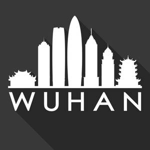 武漢城市天際線剪影，現代塔樓和傳統寶塔以白色呈現於深灰色背景上。 — 旁遮普國王 壁紙