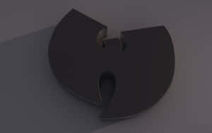 一個黑色3D Wu-Tang Clan標誌，在灰色背景上帶有柔和陰影。