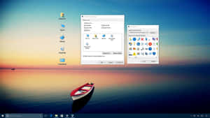 水面上的紅白船隻，Windows桌面設定已開啟。