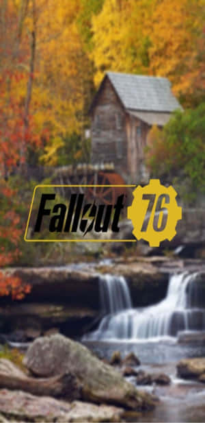 Fallout 76 標誌在風景如畫的秋日瀑布和磨坊之上。