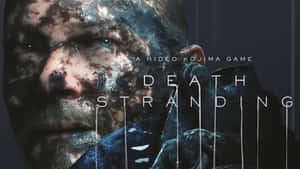 一名男子的臉部佈滿霜雪和污垢，並疊加遊戲標題 Death Stranding。 — 死亡搁浅 壁紙