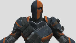 Deathstroke 身穿黑橙裝甲服，戴著面具。