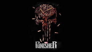 黑色背景上由子彈殼製成的 Punisher 標誌