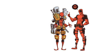 死侍同蜘蛛俠以漫畫藝術風格手持武器。