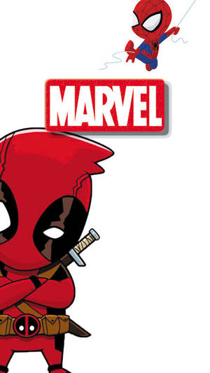 Chibi Deadpool 和蜘蛛俠帶有Marvel標誌