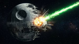 死星因綠色激光束在太空中爆炸。