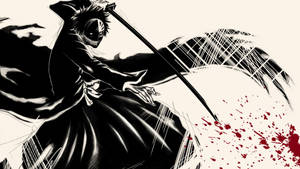 動漫戰士戴面具持劍揮砍，血濺飛舞。 — 血 壁紙