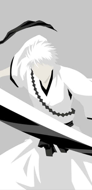 白髮黑紋的動漫戰士以動態姿勢持劍。
