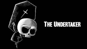 一個卡通骷髏戴著棺材帽，扛著寫有「THE UNDERTAKER」文字的棺材。 — 極簡美學 壁紙