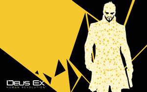 Deus Ex Human Revolution角色以黃色三角形圖案呈現，背景為黑黃色。 — 反派出久 壁紙