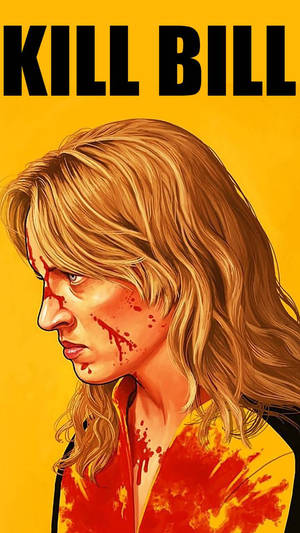一名身穿黃色襯衫、滿臉鮮血的女性，背景為黃色，帶有「KILL BILL」文字。
