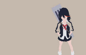 動漫女孩穿著校服，將巨型鏟子扛在肩上。 — 斬！赤紅之瞳 GIF 壁紙