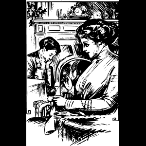 母子靜謐時光復古插畫