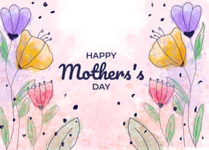 粉紅色背景上帶有水彩花朵和葉子的 Happy Mother's Day 祝福語。