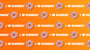 橙色背景，重複的粉紅色糖霜甜甜圈和 I heart Dunkin 文字。