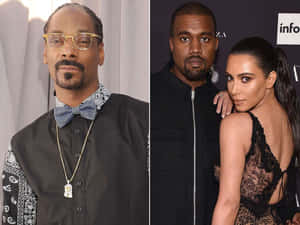 Snoop Dogg和Kanye West與Kim Kardashian在一個華麗的活動中。