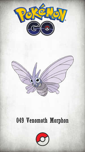 Venomoth Morphon Pokémon GO 卡片，帶有標誌和編號 049，背景有紋理。 — 寵物小精靈電話 壁紙