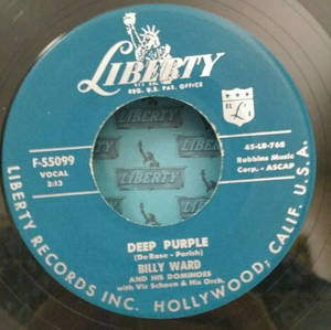 Billy Ward and His Dominoes 的《Deep Purple》復古藍色 Liberty Records 黑膠唱片標籤。 — 復古gif 壁紙