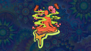一個冥想人物被花朵環繞，站在發光的底座上，背景是曼陀羅圖案。 — 北極熊 GIF 壁紙