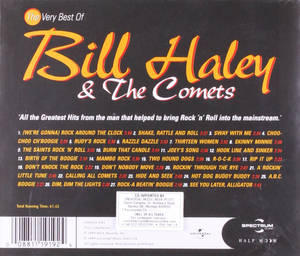 CD 封底以橙色和白色文字在黑色背景上列出 Bill Haley and the Comets 的最熱門歌曲。