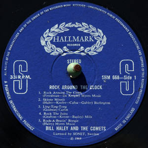 Bill Haley and the Comets 的《Rock Around The Clock》復古藍色黑膠唱片標籤。