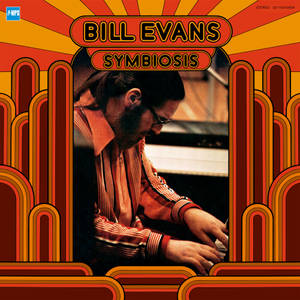 Bill Evans 在充滿活力的1970年代裝飾藝術專輯封面上彈奏鋼琴。