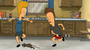 Beavis 和 Butthead 在凌亂的廚房裡追趕一隻老鼠。