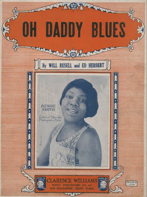 貝西·史密斯的《Oh Daddy Blues》復古樂譜封面，裝飾藝術設計。 — 復古 壁紙