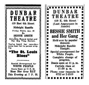 兩則 Dunbar Theatre 的 Bessie Smith 音樂會復古報紙廣告。 — 復古 壁紙