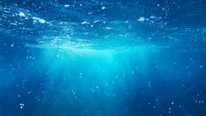 陽光透過清澈的藍色海水，帶有浮動的氣泡和漣漪的水面。
