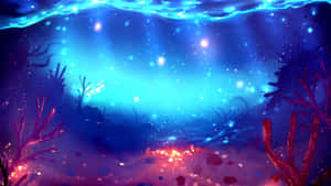 發光的海底場景，有珊瑚和光粒子。 — 水下 壁紙