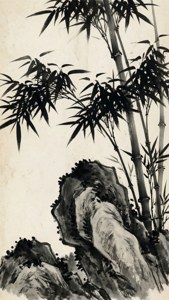 傳統中國水墨畫中的竹與石 — 中文 壁紙