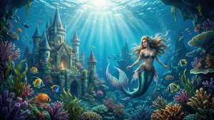 一個充滿人魚和珊瑚城堡的奇幻水底王國。 — 奇幻 壁紙