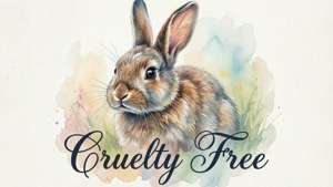 帶有「Cruelty Free」文字的水彩兔子插圖。