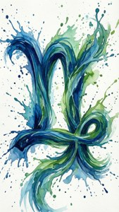 以藍色和綠色色調繪製的無限符號抽象水彩藝術品。